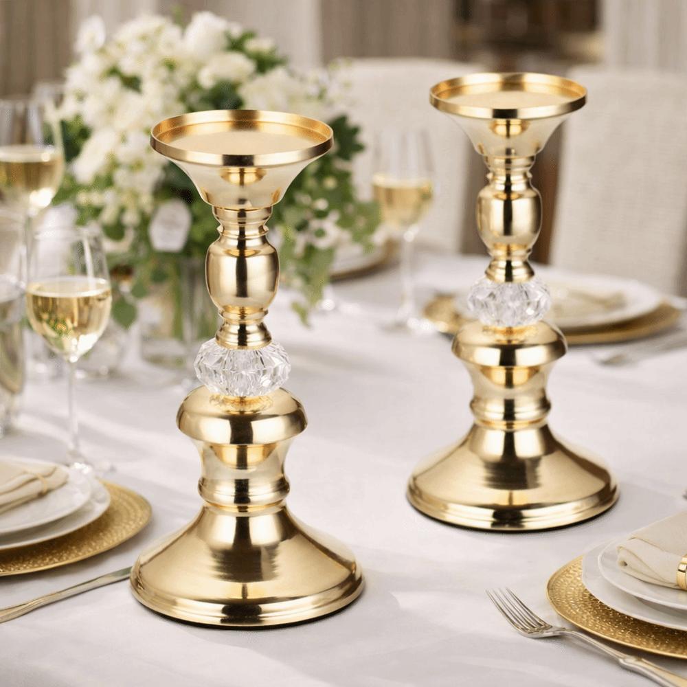 Vintage Gold Metal Pillar Candlestick Non-slip Bottom Candle Stand Table Candle Holder  Party