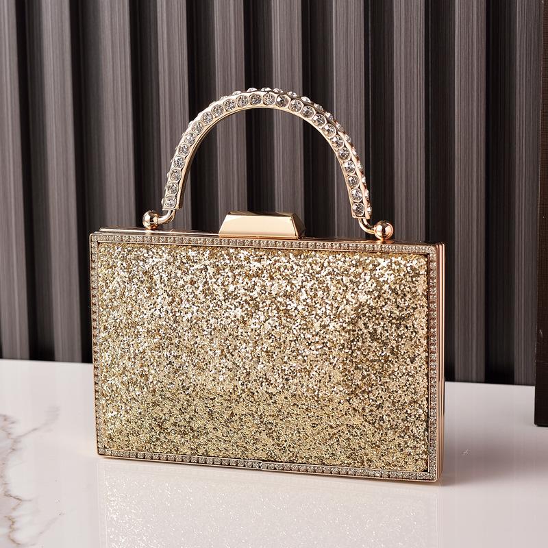Advanced Gold Sequin Dinner Bag, Fashionable Diamond Studded Hand-held Party Dress Bag