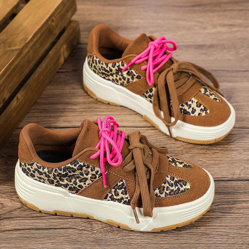 Retro leopard print thick-soled heightening skateboard shoes casual breathable and comfortable outdoor shoes couple tide shoes