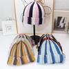 Retro contrasting striped knitted hat women's autumn and winter flanged cold hat versatile wool showing face small warm melon fur hat