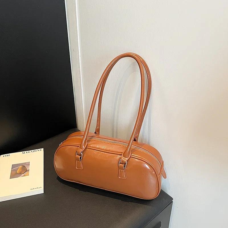 Fashion handbag with a bow for women simple underarm bag of solid color large capacity pillow bag