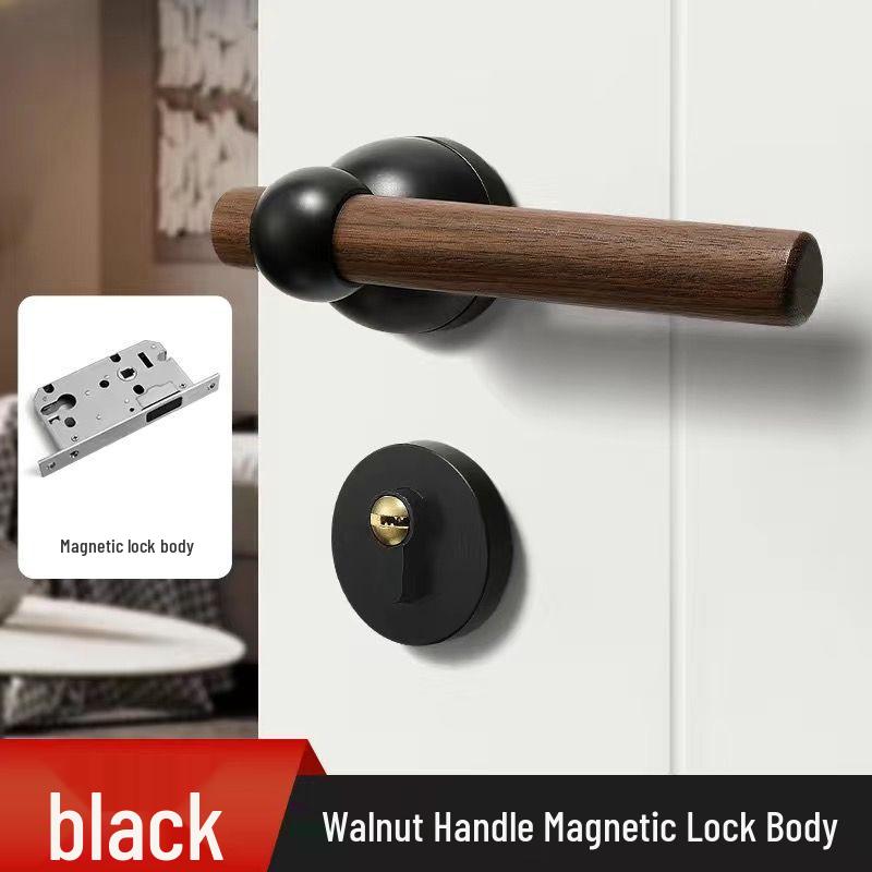 Chinese Style Minimalist Magnetic Walnut Wood Silent Bedroom Door Handle
