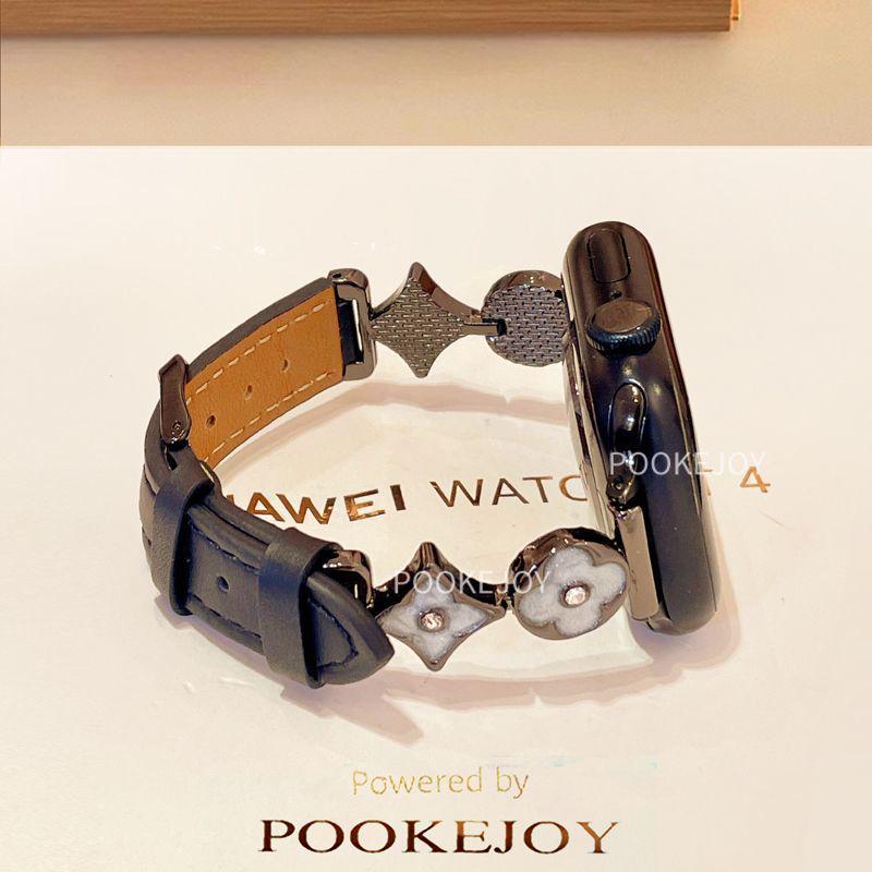 Lux Leather Four-Leaf Clover Metal Strap for Apple Watch S8, S9, S10