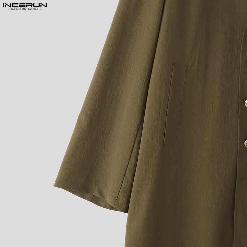 INCERUN Herbst Herren Zweireihiger Langarm Windbreaker Langer Übermantel Mäntel