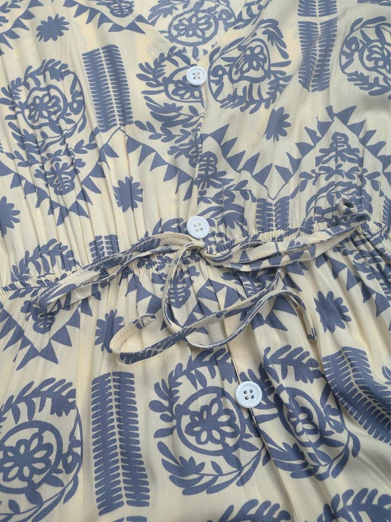 2025 Summer Ethnic Print V-Neck Short Sleeve Dress