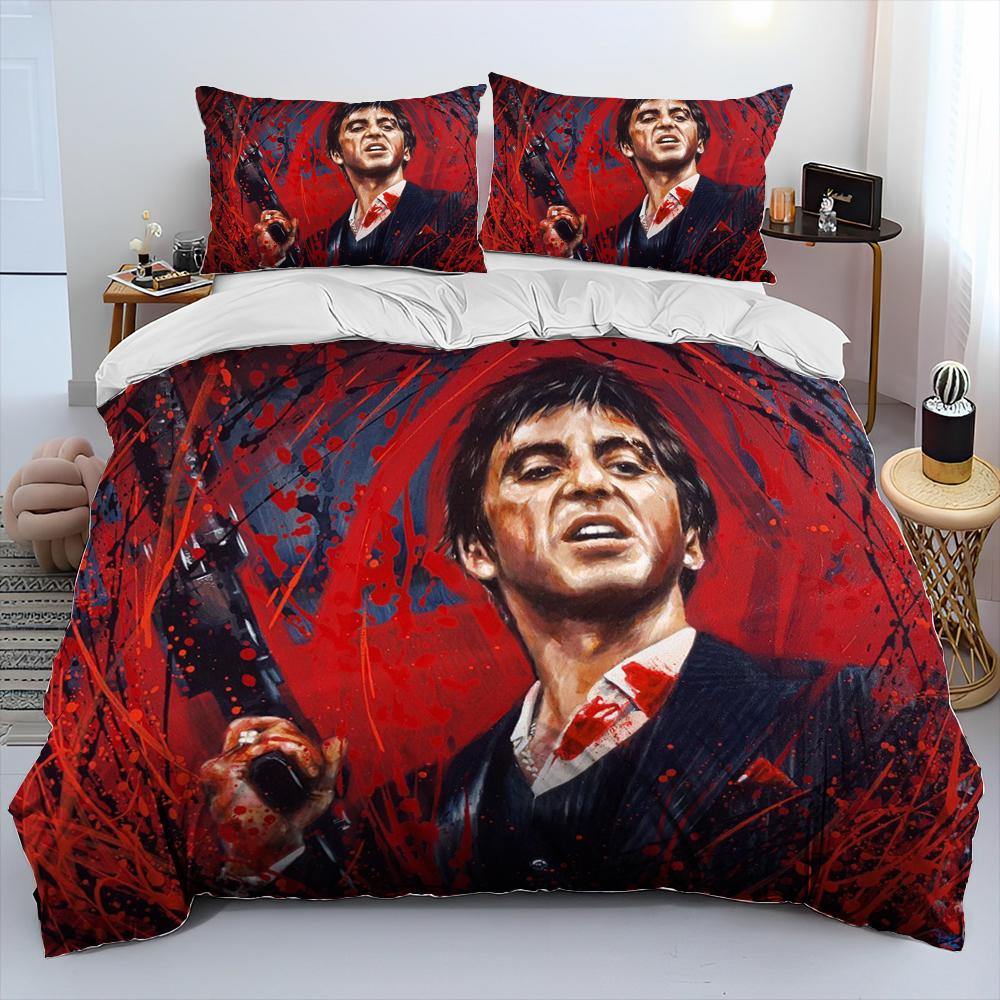 Film Scarface Tony 3D-Druck Bettdecke Bettwäsche-Set, Bettbezug Bett-Set Steppdeckenbezug Kissenbezug, King Queen Größe Bettwäsche-Set Kind