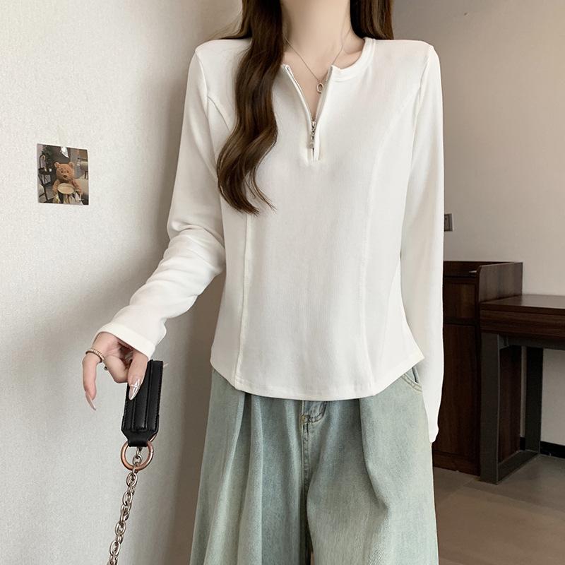 

Plus Size Women s Korean Style Slimming Half-Zip Long-Sleeve T-Shirt L білий