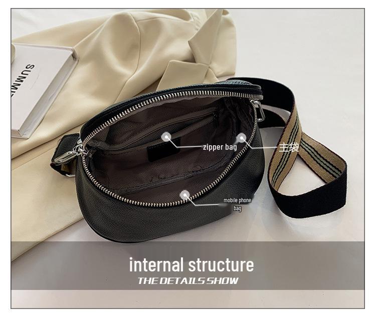 Women's Genuine Leather Saddle Crossbody Bag, 2025 Style, Double Zipper, Top Layer Cowhide, Small Shoulder Bag.