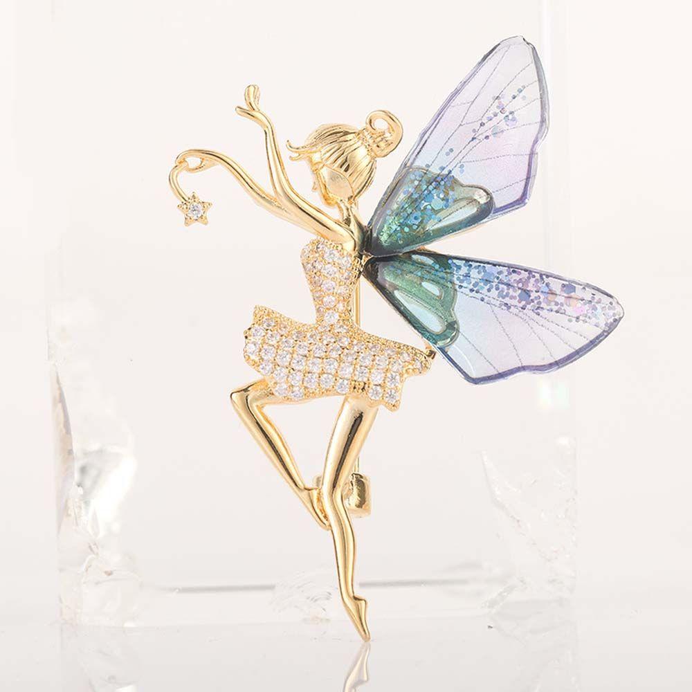 Female Jewelry Coat corsage Angel wings Brooch Women Crystal Brooches Dancing Girl Lapel Pins
