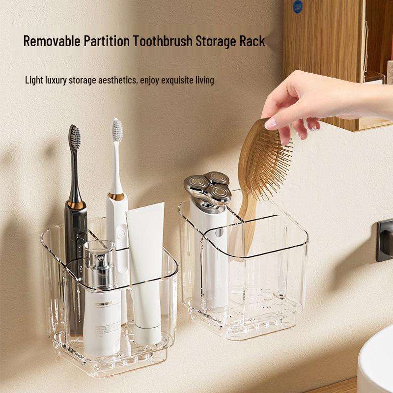 Bohrloser Wandhalter für Zahnbürsten & Aufbewahrungsregal für Badezimmer-Essentials