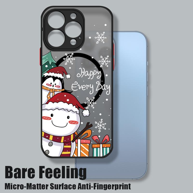 Handyhülle mit Weihnachtsbaum- und Schneemann-Print für iPhone 16 15 Pro Max 14 13 Pro 12 11 8 7 für MagSafe, magnetisch, stoßfest, weiche Kante, klare, matte Hülle