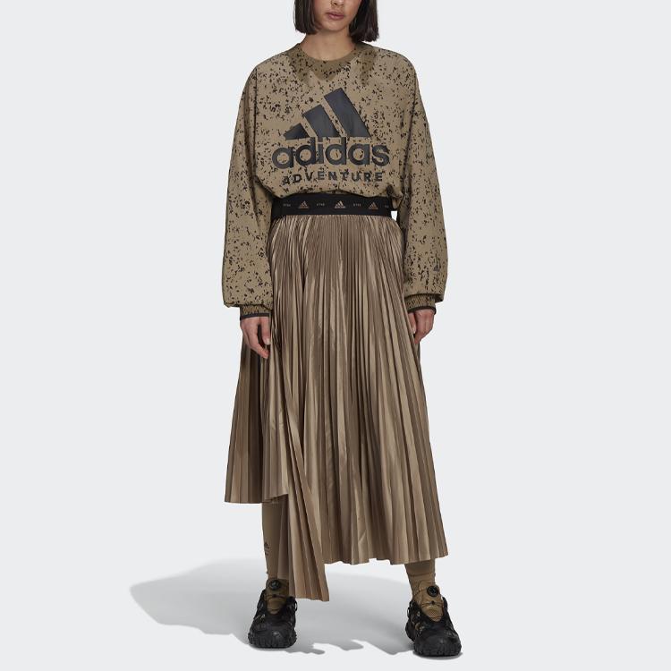 Adidas Originals X Hyke Asymmetrischer Saum Einfarbig Mittelhoch Anliegend Plissierter Maxi-Rock Damen Röcke Gelbbraun GP3042