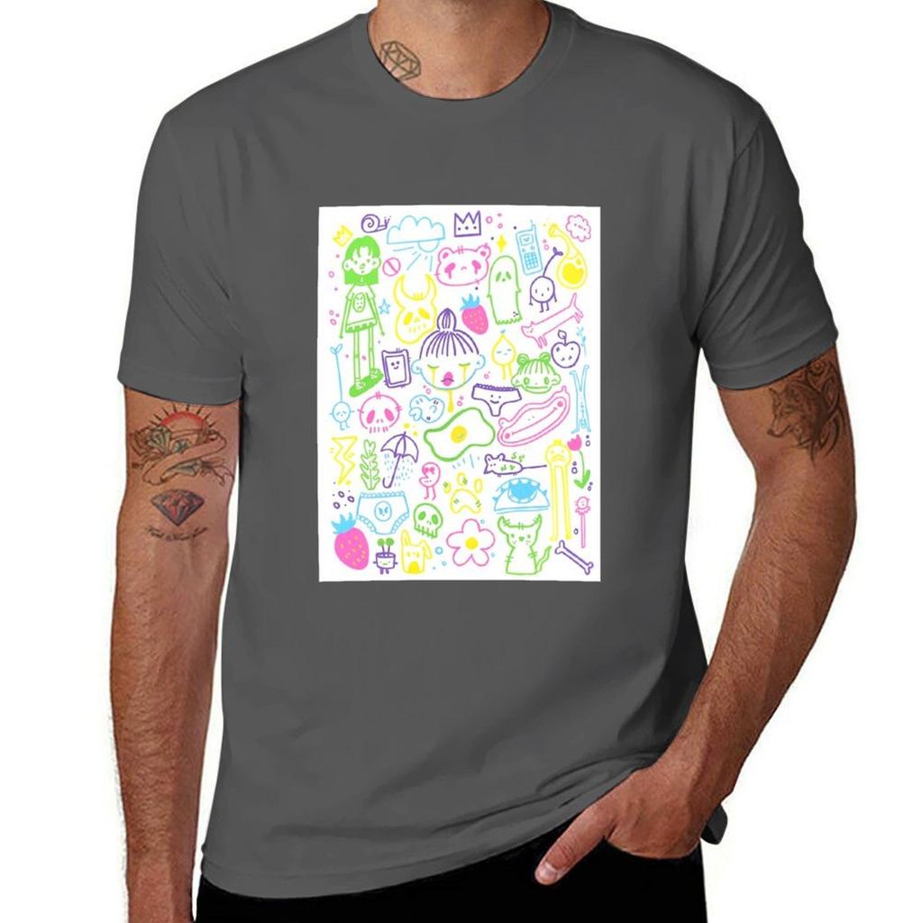 Colourful Doodles TShirt Holiday Casual Short Sleeve Top