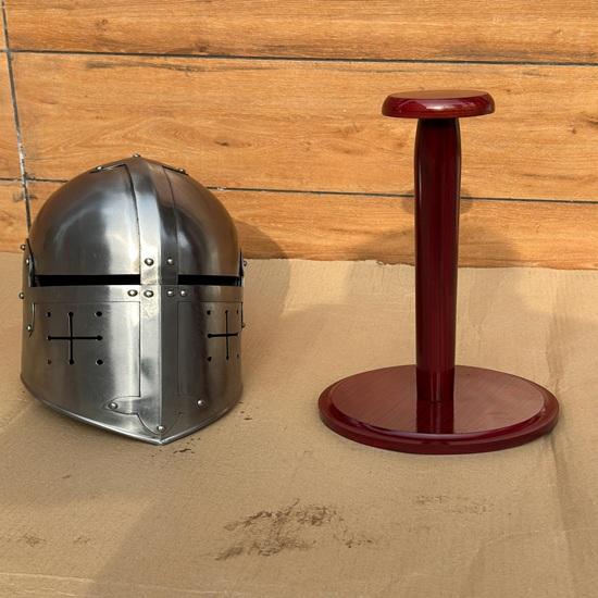 Crusader Knight Armor Helmet with Stand Medieval Cosplay, LARP Best Gift Halloween
