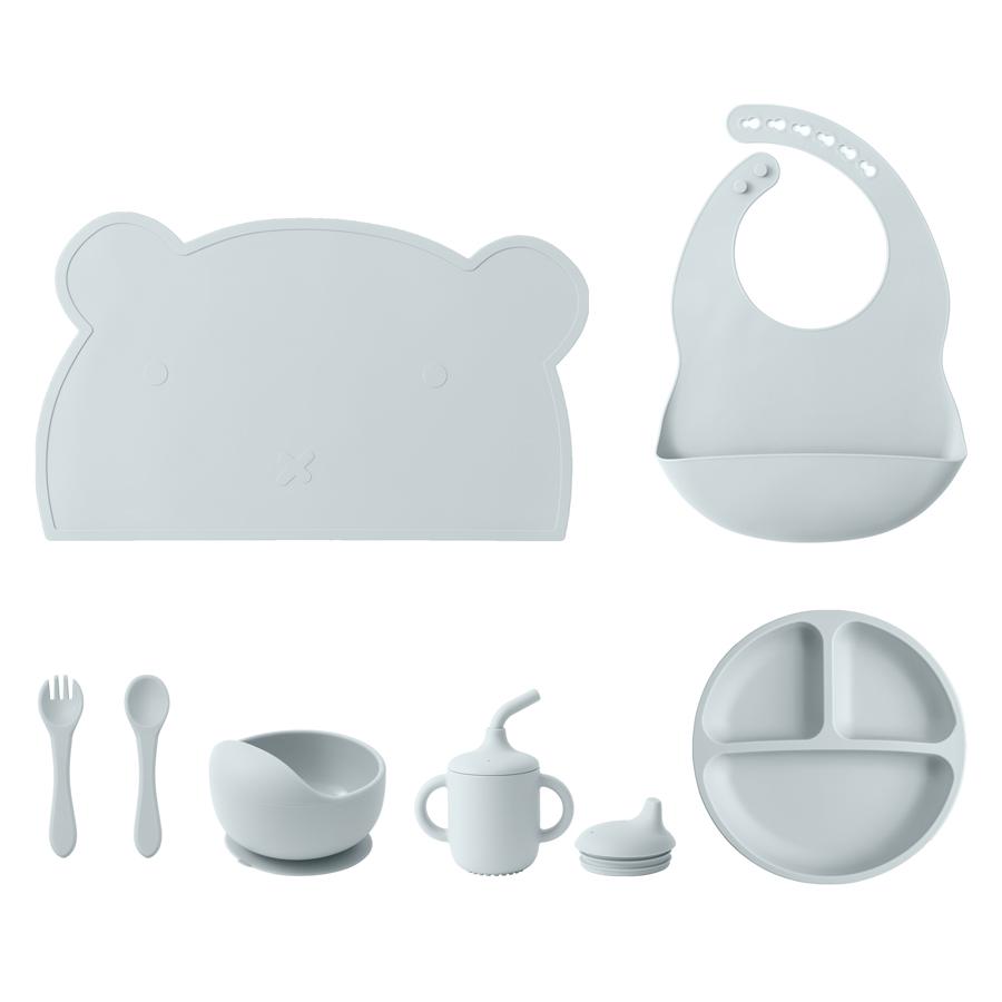 Color Kids 7Pcs Silicone Feeding Set Baby Sucker Bowl Dining Plate Spoon Waterproof Bib Sippy Cup Training Weaning Tableware