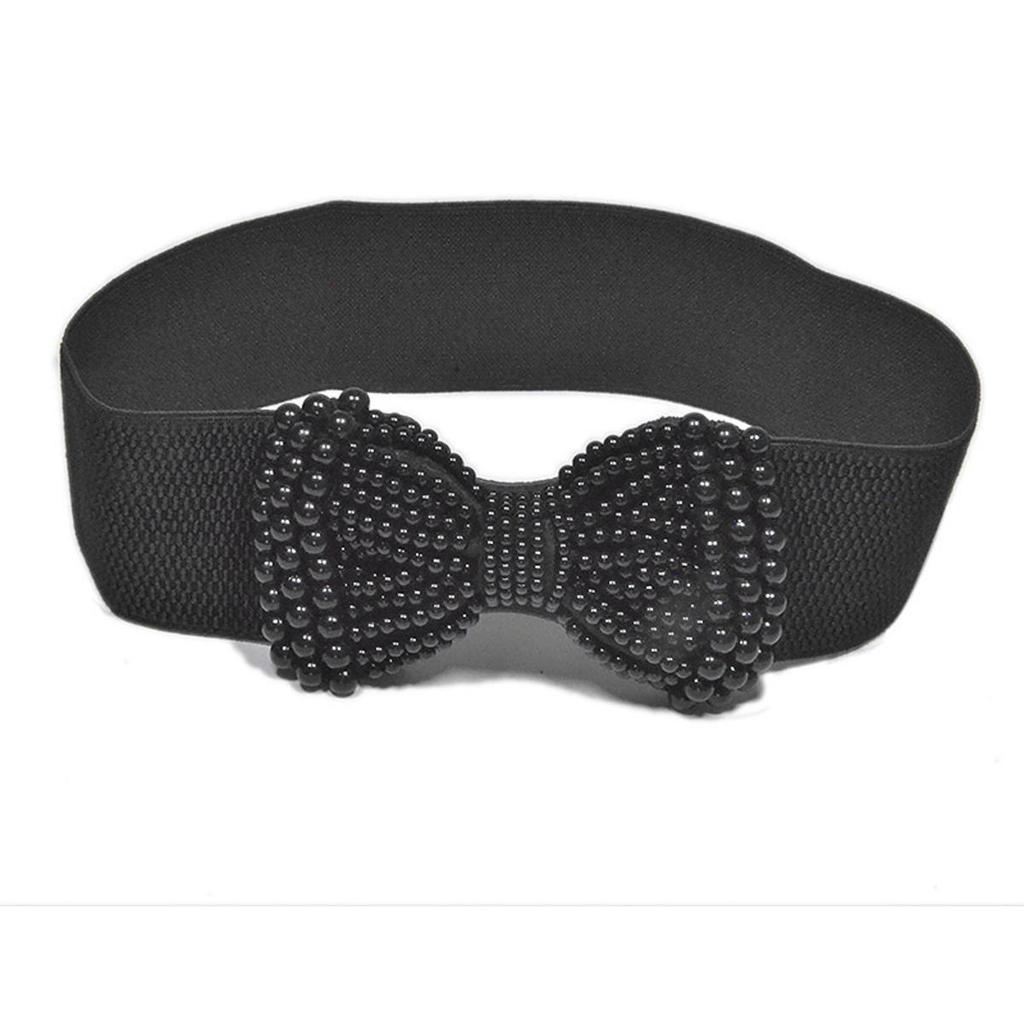 Women's Elastic Wide Belt Pearl Waist Cover Versatile Dress Decoration High Quality Wide Pearl Bow Belt