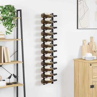 Wall Mounted Wine Rack for 12 Bottles Black Iron