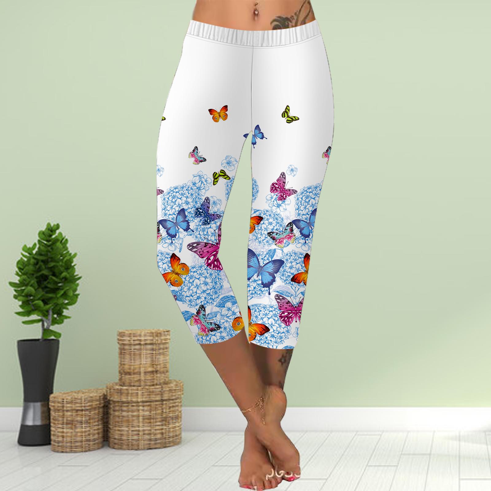 

Брюки летние короткие леггинсы укороченные узкие брюки леггинсы больших размеров женские облегающие 3D фиолетовые красивые брюки с принтом бабочек 8XL светло-синий