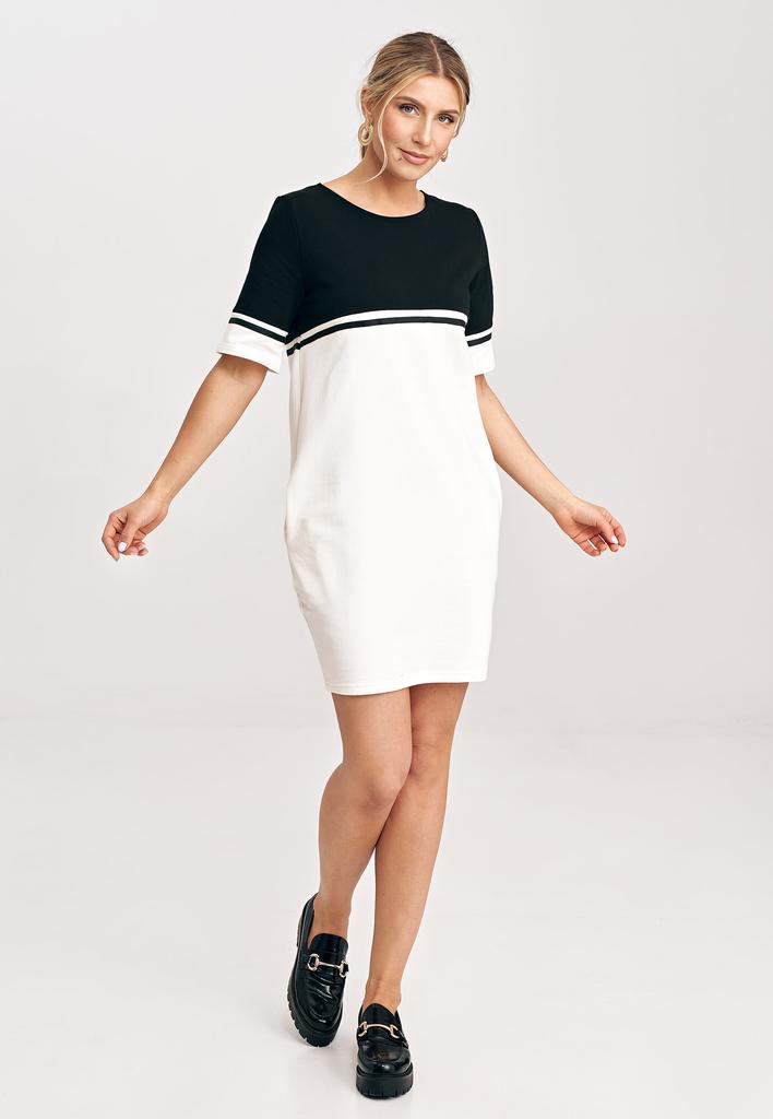 Cotton Sweatshirt Dress In Ecru Black M1028 Size S