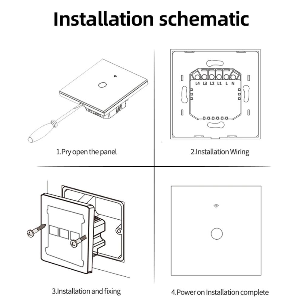 Smarter Schalter EU WiFi Smartlife Neutralleiter/Kein Neutralleiter Touch Lichtschalter 220V Funktioniert mit Alexa Google Home 1/2/3/4-fach