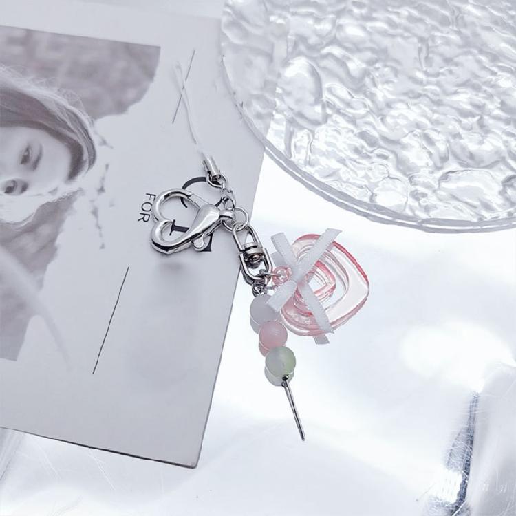 DIY Crystal Heart Phone Strap with Cute Bowknot Wing Heart Phone Strap Keychain