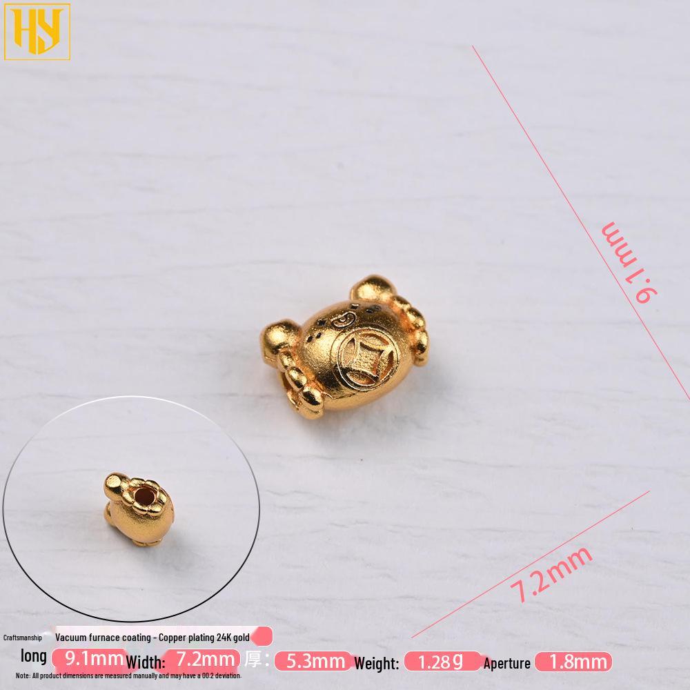 Copper-Plated Sand Gold Wealth Crab Dumpling Spacer with Lucky Rabbit Bead for DIY Jewelry Making