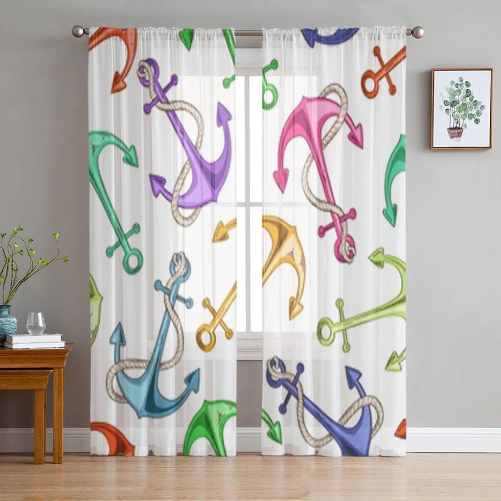 Blått ankare stänkfärg skir gardin för sovrum tyll voile gardin för kök vardagsrum dekor fönsterbehandling