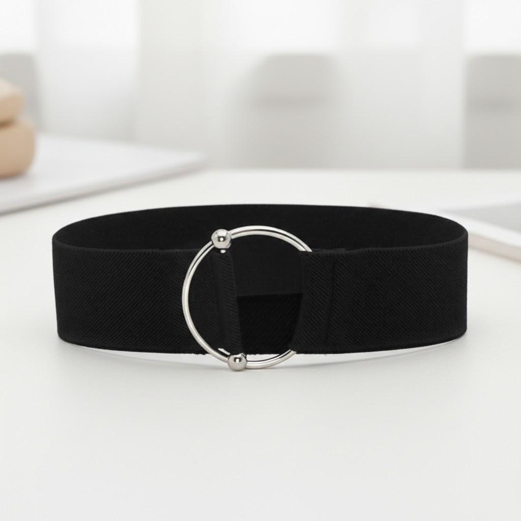 

Women s Fashion Elastic Waist Belt Wide Round Buckle Decorative Accessory for Skirt Dress Sweater Outfit чёрный