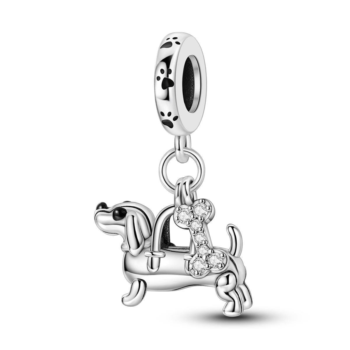 copper Charm Dog Dachshund Zircon Pendant Compatible With Authentic Bracelets Making Ideal For Woman Fashion Jewellery Gift