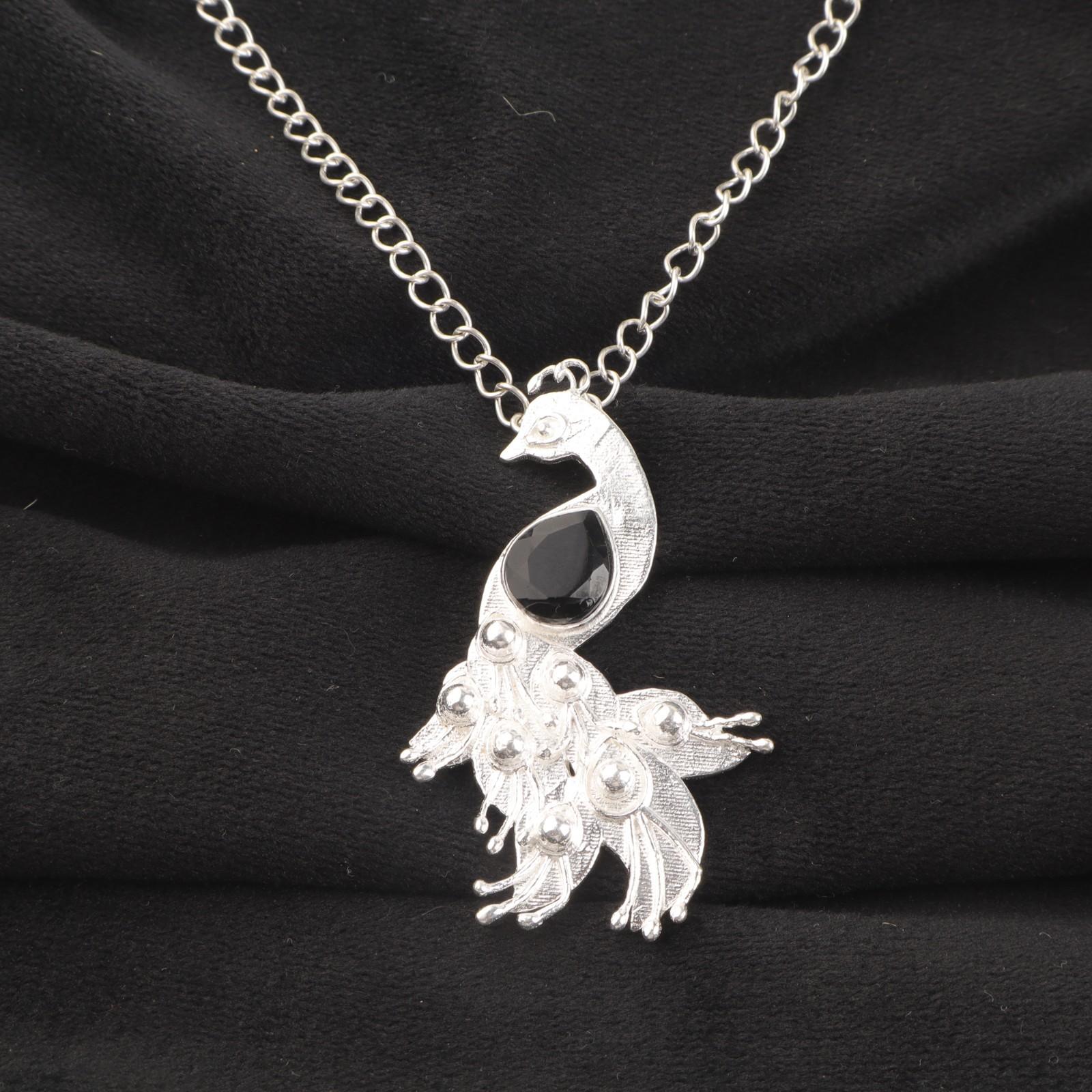 

Black Onyx Gemstone 925 Sterling Silver Jewelry Handmade Women Chain Pendant 2 CP-21-17