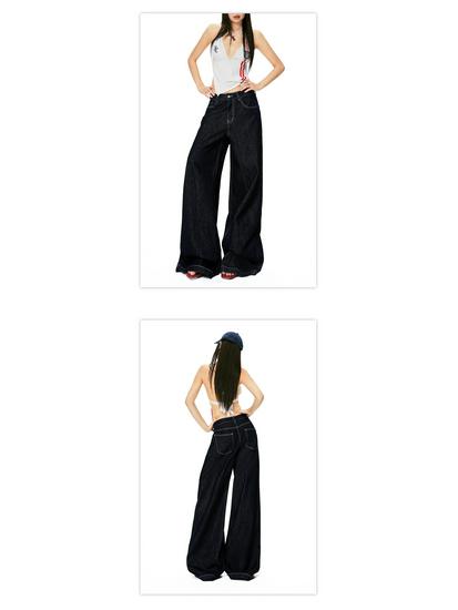 Spring 2026 Women's American Fashion Wide-Leg Jeans - Mid-Waist, Drapey, Slimming, Comfortable, Trendy, Floor-Length.