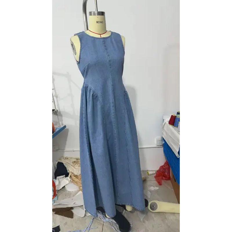 

2025 Women clothes New Elegant Sleeve Backless Lace-up Denim Skirt Backless Lace up Denim Skirt Blue Denim Skirt L