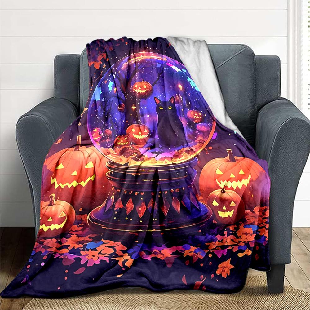1pc Halloween Cat Blanket, Lightweight Flannel Throw Blanket for Sofa, Bed, Travel, Camping, Living Room, Office, Couch, Chair, and Bed