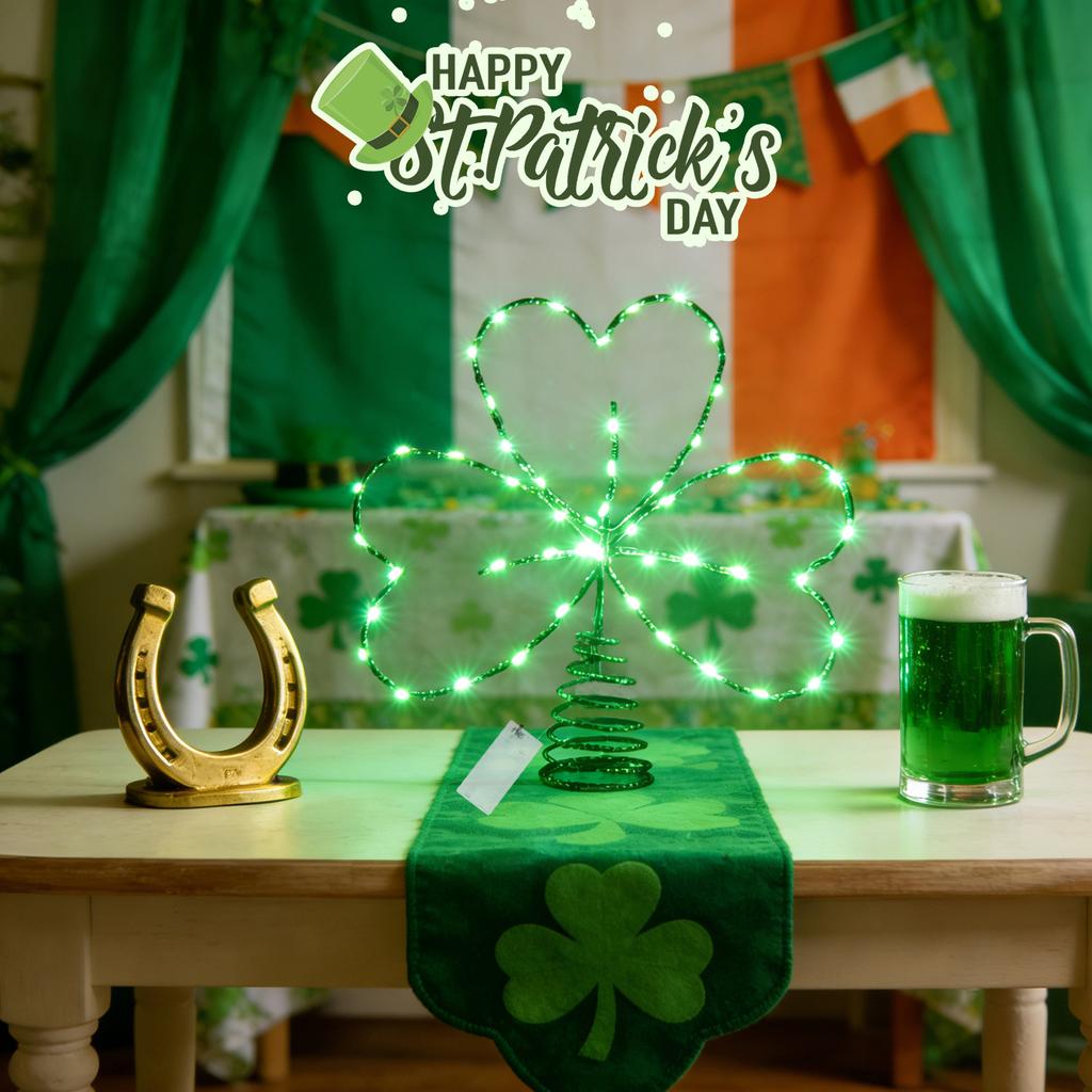 St. Patrick's Day Glowing Tree Top Decoration, 5 Meter Green Light Line, Irish Day Desktop Ornament For Festive Atmosphere (without Batteries).
