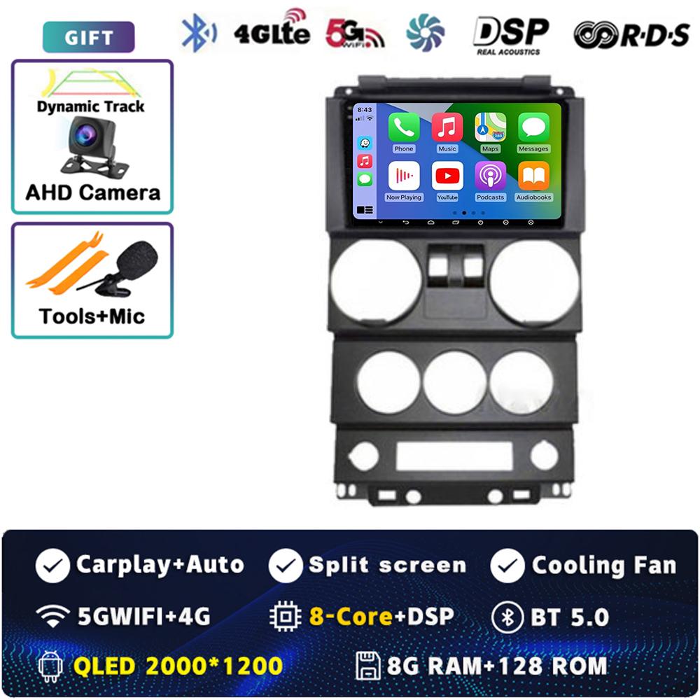 Android 14 Carplay Auto For Jeep Wrangler Unlimited 3 JK 2008 - 2010 Car Radio 4G+WIFI Player Multimedia srereo Navigation Video