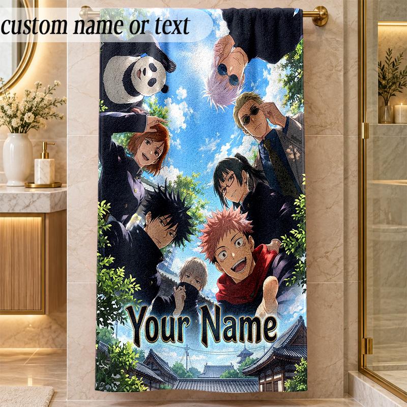 Beach TowelJujutsu Kaisen Custom Name Text Personalized Soft Towel for Beach Pool Indoor Home Decor Gift