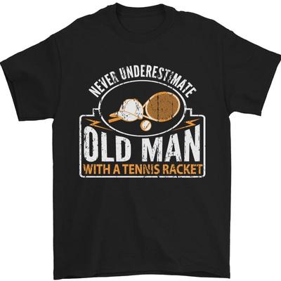 An Old Man Tennis Racket Player Mens T-Shirt 100% Cotton