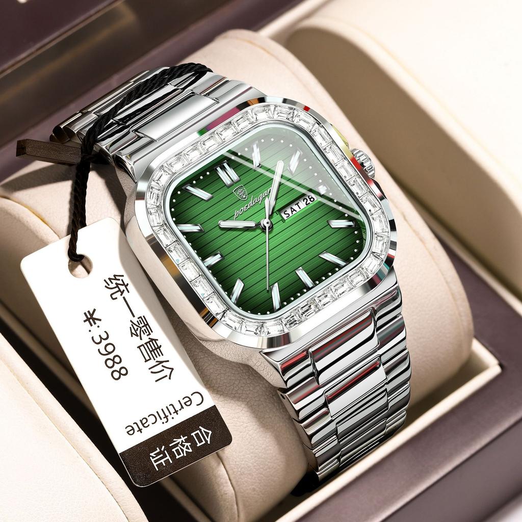 Diamond-Encrusted Men'S Watch Double Calendar Fashion Quartz Watch