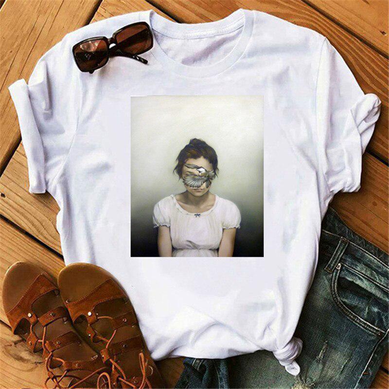 Harajuku sexy mariposa pluma impresión mujeres camisetas fashion mujer  camiseta de cuello corto camiseta blanca tops femeninos comprar a buen  precio — entrega gratuita, reseñas reales con fotos — Joom