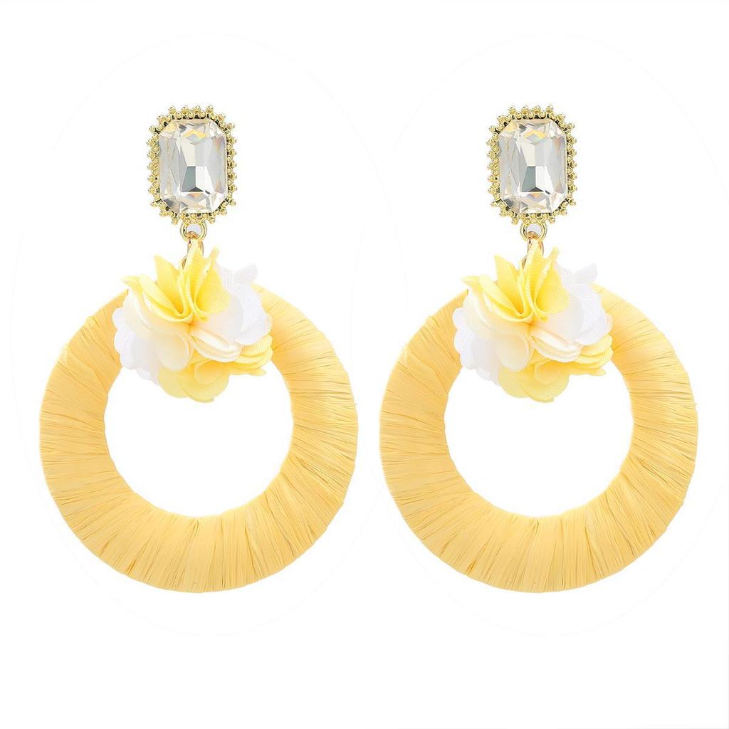 Elegant Spring Flower Raffia Earrings, European & American Style