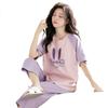 Bingxuemumian Women's Summer Pajamas, 2025 New Style with Built-In Chest Pads, Pure Cotton, Wearable Outside, Short-Sleeved, Plus Size, Home Wear Set