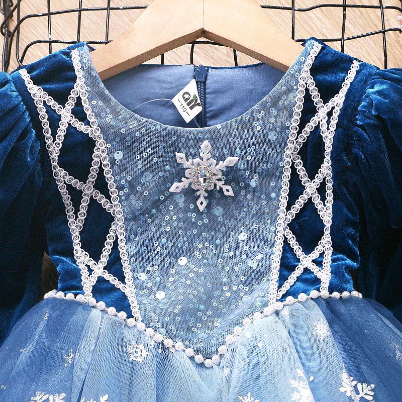 Girls' Elsa Princess Long-Sleeve Cosplay Costume Dress for Spring, Autumn, and Winter - Perfect for Halloween, Birthdays, and Evenings.
