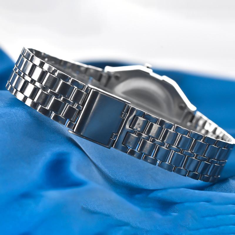 F91W Edelstahlarmband Multifunktionale LED Digitaluhr für Damen und Herren