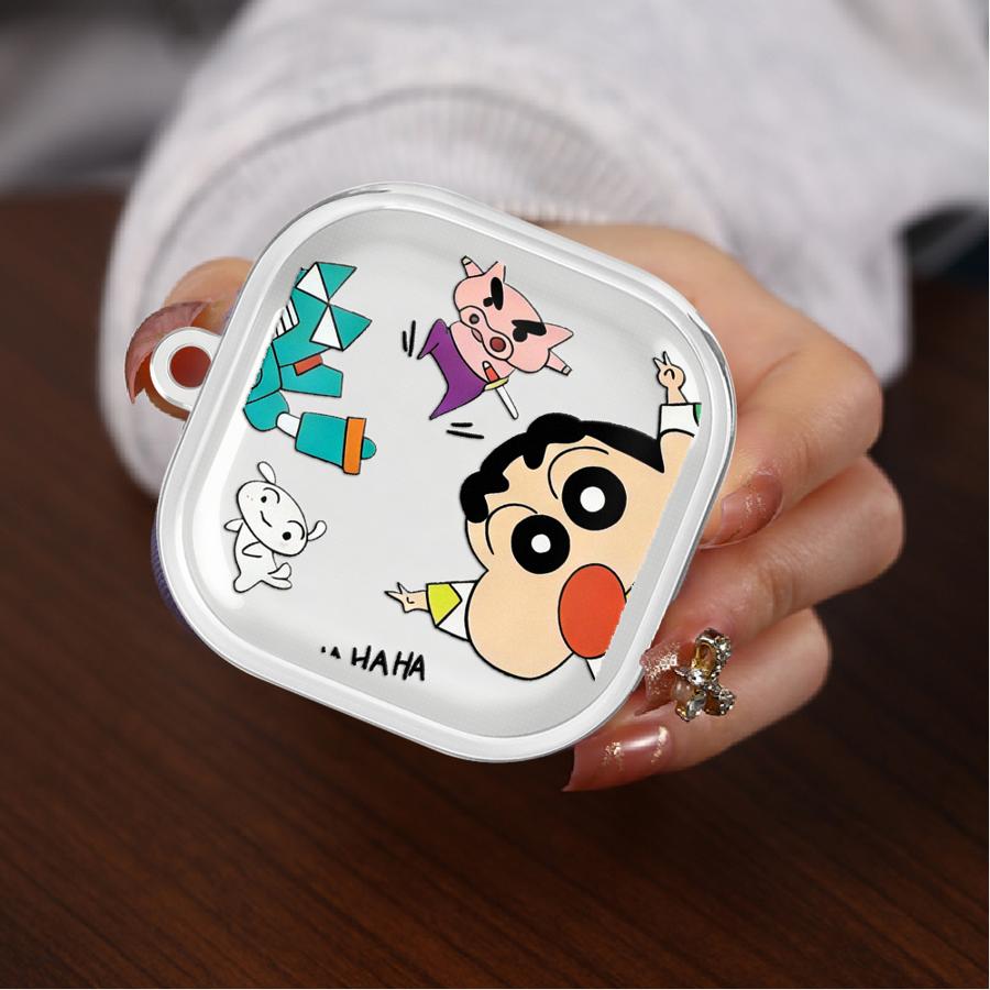 Case For Samsung Galaxy Buds 2 3Pro 4Pro 2Pro 3 FE Live 4 Pro Clear Earphone Cases Cover With Hook Cartoon Crayons Shinchan