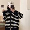 Høst vinter ny dame koreansk versjon løs moteriktig polokrage stripet strikket cardigan varm glidelås genserjakke