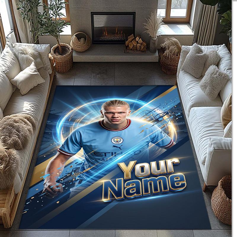 Erling Haaland Printed Crystal Velvet Rug Non‑Slip Crystal Velvet Carpet For Sofa Bedroom Indoor Home Decoration