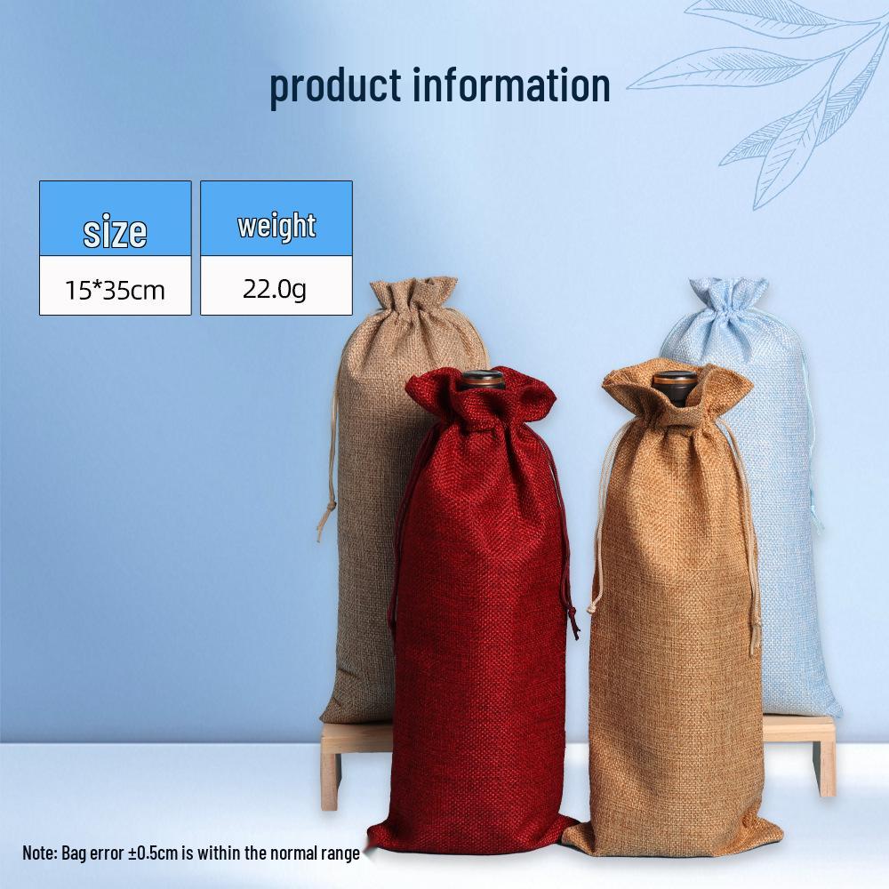 Multicolor Burlap Wine Gift Set with Drawstring Bag