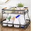 2 Tier Fruit Organizer with Basket and Hooks Detachable Storage Holder for Kitchen Vegetable Bathroom Supplies