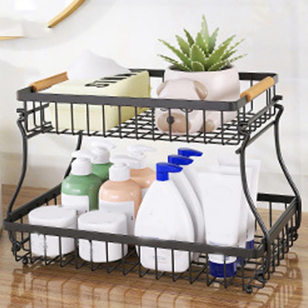 2 Tier Fruit Organizer with Basket and Hooks Detachable Storage Holder for Kitchen Vegetable Bathroom Supplies