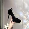 Fashion 2025 New Banquet Bow Pointy Temperament Beautiful High Heels Black with Skirt Fashion Light Mouth Single Shoes